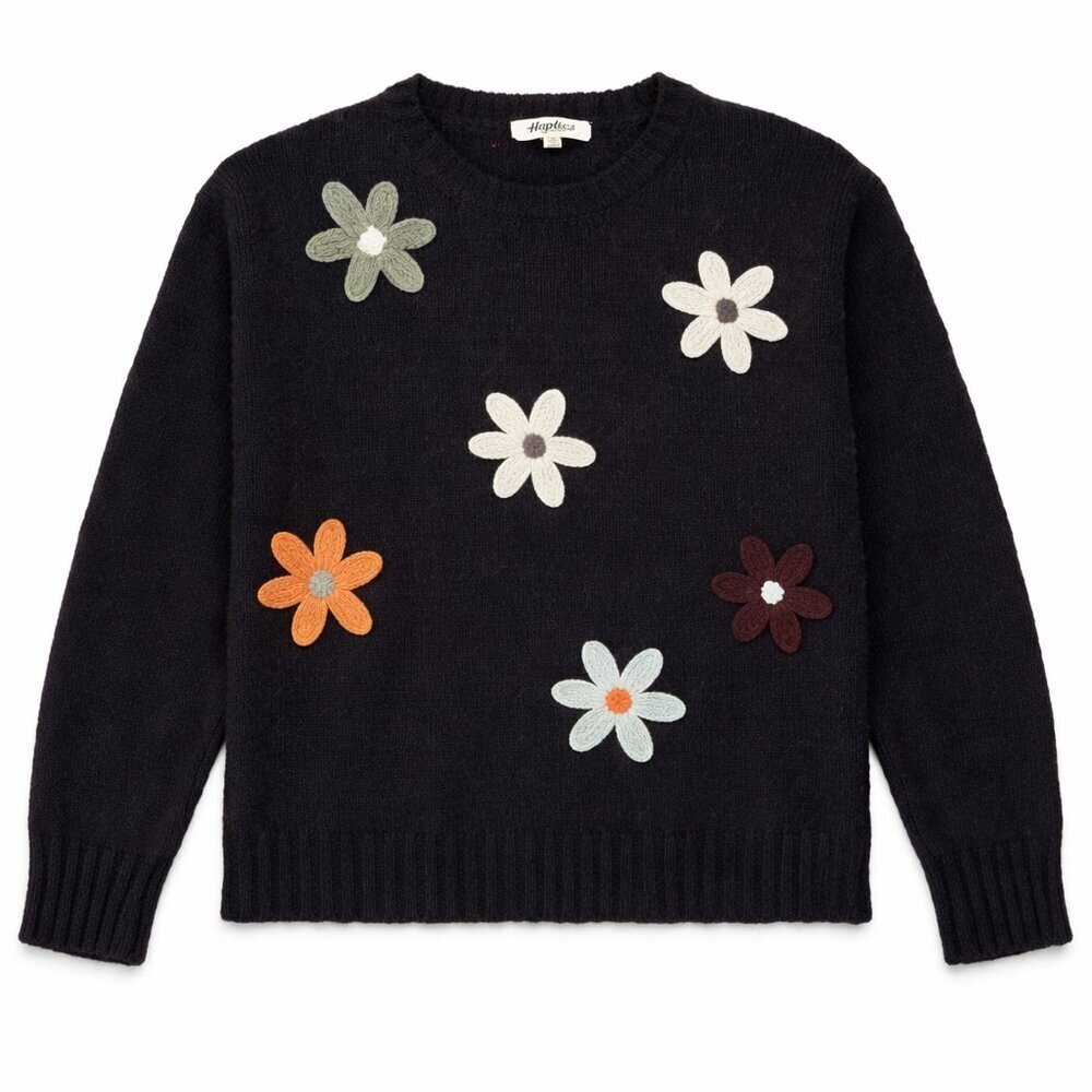 Haptics Black Floral Daisy Knit Sweater Minimalist Grunge Fluffy 1X